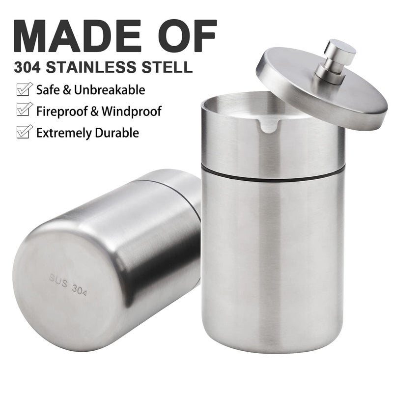 EOCICI Stainless Steel Auto Ashtrays with Lid Car Ashtray Smell Proof Portable Smokeless Detachable Windproof Extinguished Butt Bucket Ash Tray for Car Cup Holder (Silver) - Image 4